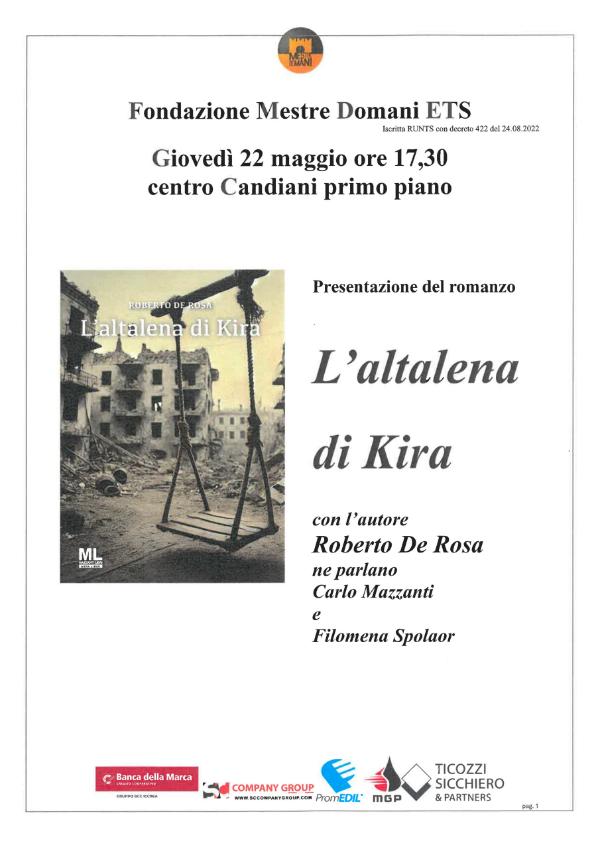 Presentazione libro L'altalena di Kira Roberto De Rosa Centro Candiani Mestre