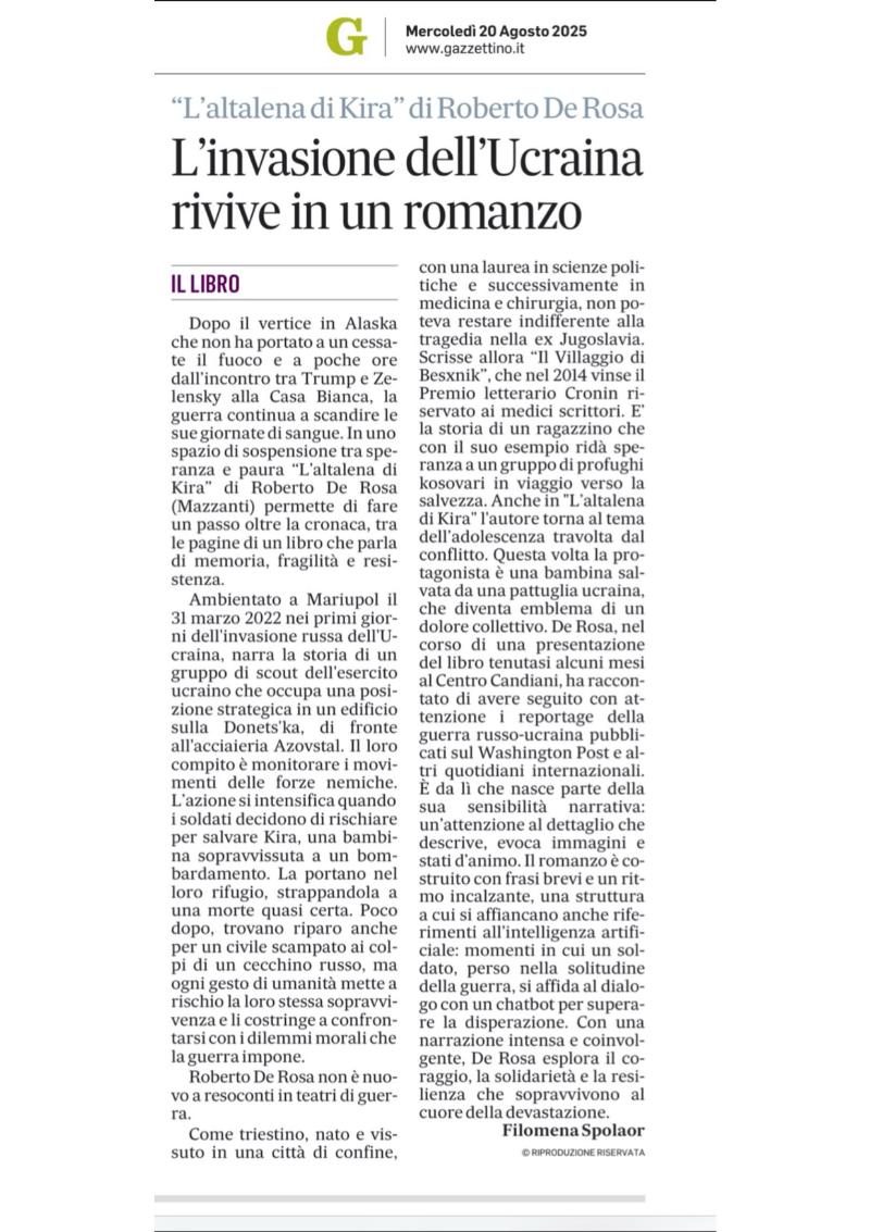 L'altalena di Kira articolo Gazzettino